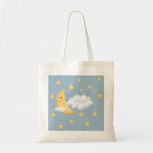 Cheesy Moon & Stars Aangepast Fluffy Cloud Blue Tote Bag (Voorkant)