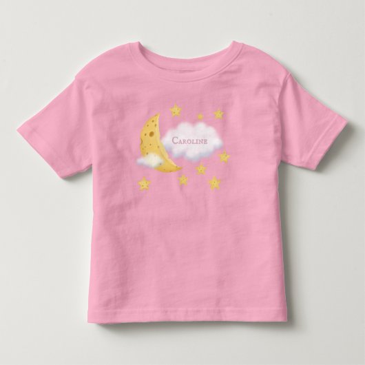 Cheesy Moon & Stars Aangepast Fluffy Cloud Roze Kinder Shirts (Voorkant)
