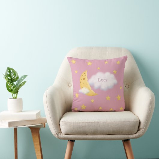Cheesy Moon & Stars Aangepast Fluffy Cloud Roze Kussen (Stoel)