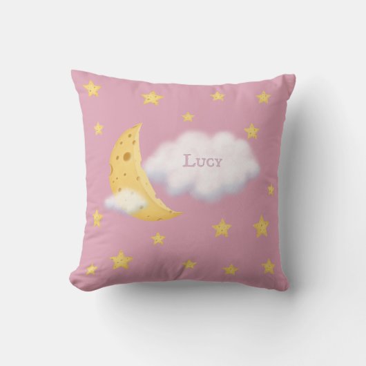 Cheesy Moon & Stars Aangepast Fluffy Cloud Roze Kussen (Voorkant)