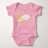 Cheesy Moon & Stars Aangepast Fluffy Cloud Roze Romper (Voorkant)