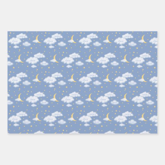 Cheesy Moon & Stars Fluffy Clouds Inpakpapier Vel (Voorkant)