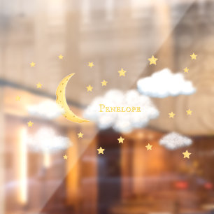 Cheesy Moon & Stars Persoonlijke Fluffy Cloud Kind Raamsticker