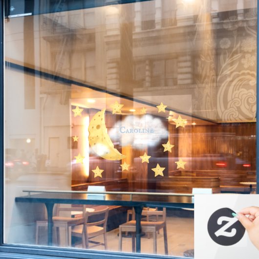 Cheesy Moon & Stars Persoonlijke Fluffy Cloud Kind Raamsticker (Cafe Raam)