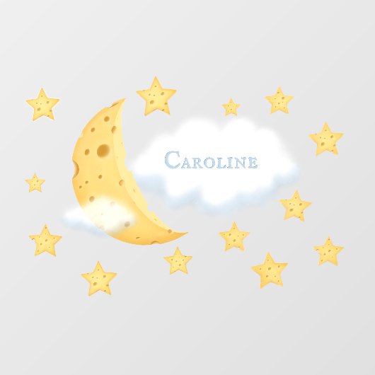 Cheesy Moon & Stars Persoonlijke Fluffy Cloud Kind Raamsticker (Vel)