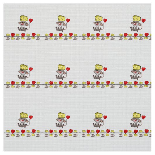Cheesy Mousey Kisses Red Hearts Fabric Stof (Swatch)