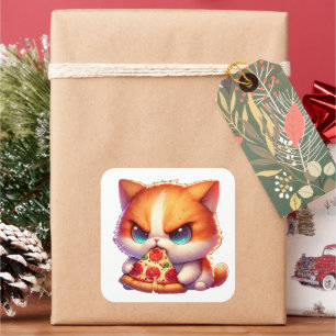 Cheesy Pizza Cat Delight Vierkante Sticker