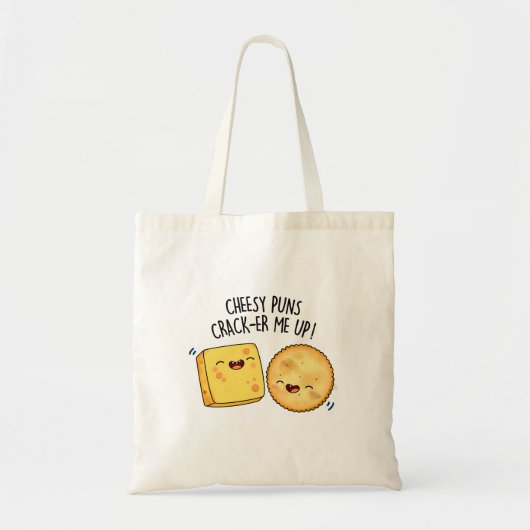 Cheesy Puns Crack-er Me Up Funny Cheese Pun Tote Bag (Voorkant)