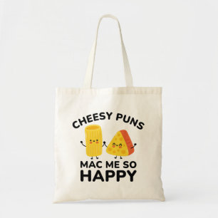 Cheesy Puns Mac Zo blij Tote Bag