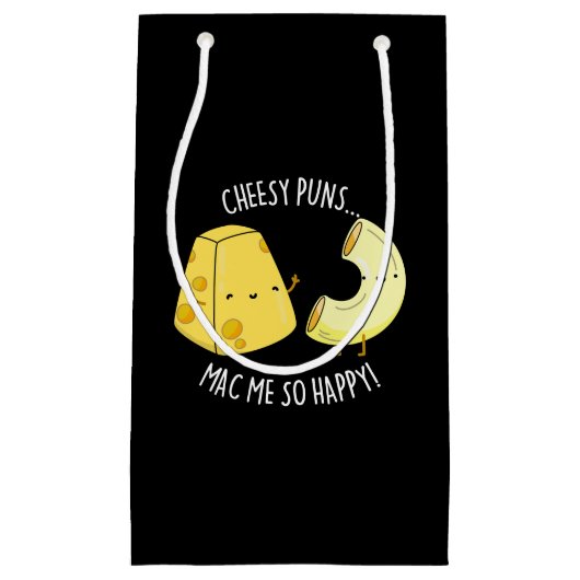 Cheesy Puns Mac Zo Happy Funny Food Pun Dark BG Klein Cadeauzakje (Voorkant)
