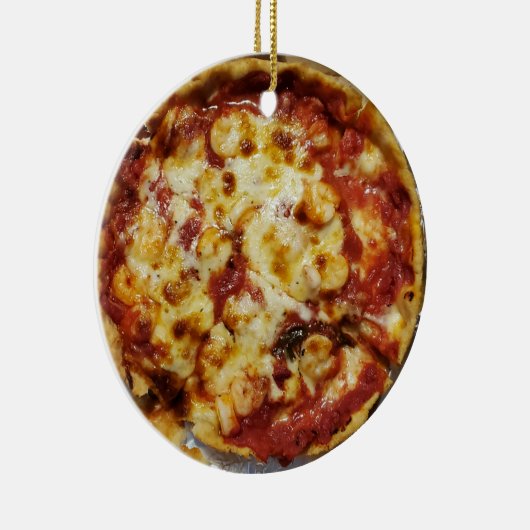 Cheesy Shrimp Deep Dish Pizza Kerstmis Keramisch Ornament (Rechts)