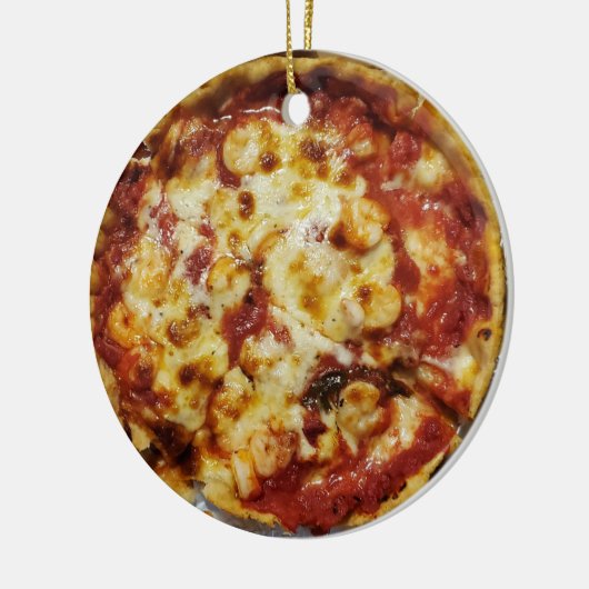 Cheesy Shrimp Deep Dish Pizza Kerstmis Keramisch Ornament (Links)