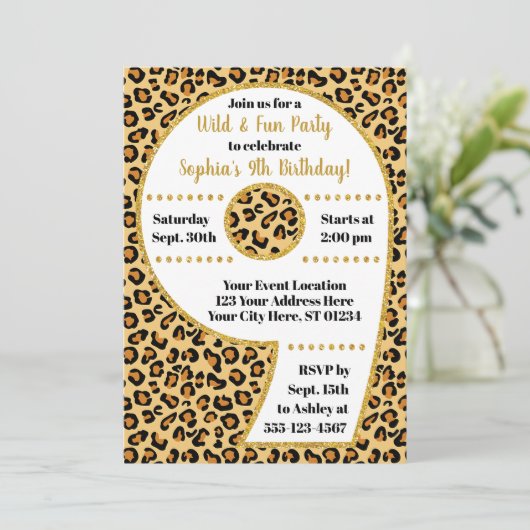 Cheetah 9th Birthday Uitnodiging | Safari Partij (Staand voorkant)