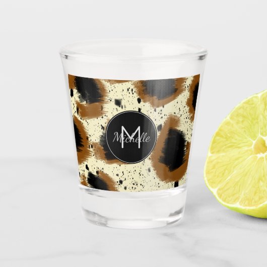 Cheetah Abstract Spetter Monogram Naam Shot Glas (Voorkant)