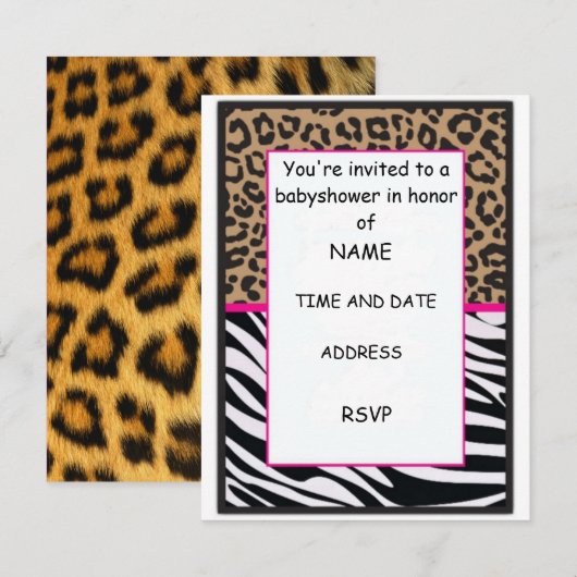 cheetah-afdrukuitnodiging kaart (Voorkant / Achterkant)
