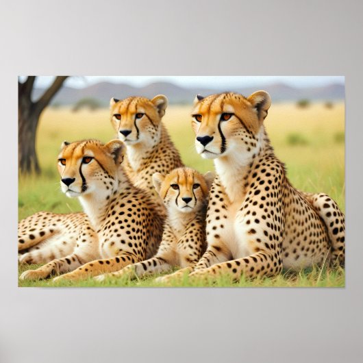 Cheetah Animal Natuur Wildlife Affection Caring Poster (Voorkant)