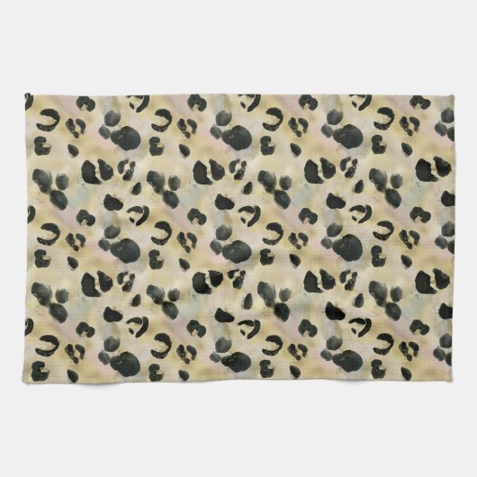 Cheetah Animal Print Black, Gold Theedoek (Horizontaal)