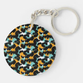 Cheetah Animal Print Blauwgroen Oranje hart Sleutelhanger (Achterkant)