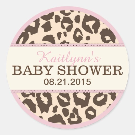 Cheetah Animal Print en Roze Baby shower Label (Voorkant)