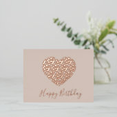 Cheetah Animal Print Heart Happy Birthday Blush Folie Feestdagen Briefkaart (Staand Voorkant)