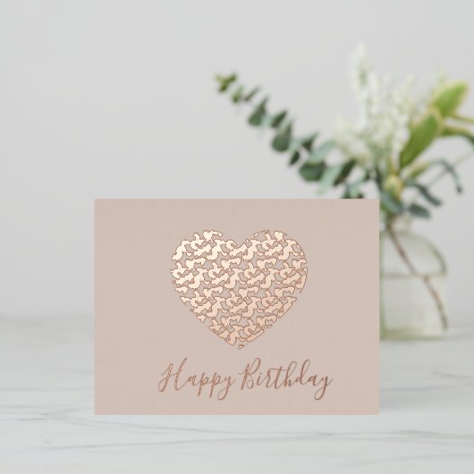 Cheetah Animal Print Heart Happy Birthday Blush Folie Feestdagen Briefkaart (Staand Voorkant)