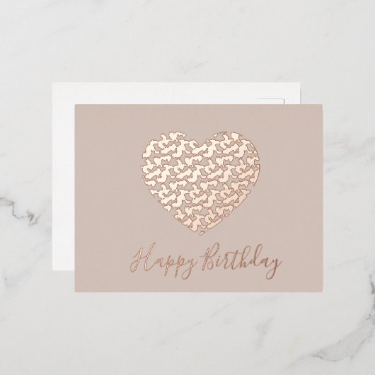 Cheetah Animal Print Heart Happy Birthday Blush Folie Feestdagen Briefkaart (Voorkant / Achterkant)