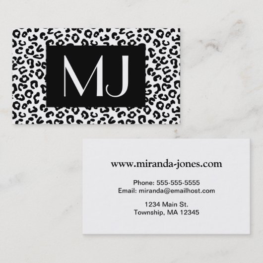 Cheetah Animal Print in Black en White Business C Visitekaartje (Voorkant / Achterkant)