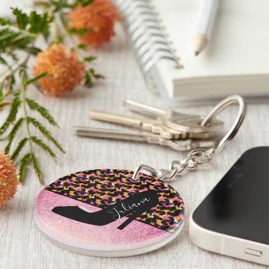 Cheetah Animal Print Pink Pearl HielSleutelhanger Sleutelhanger (Voorkant Rechts)