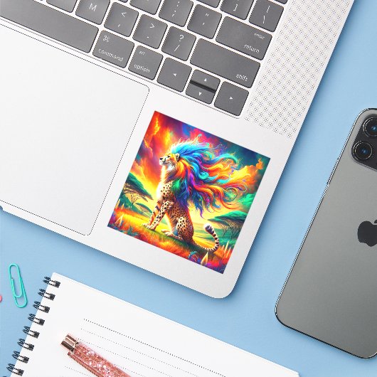 Cheetah Art Sticker (Laptop met iPhone)