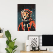 Cheetah Astronaut Poster, Cheetah Retro Print (Thuiskantoor)