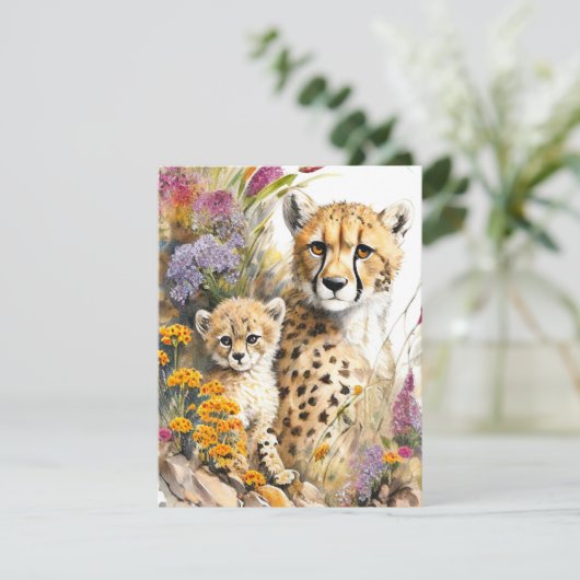 Cheetah Baby en mam Flat Kaart (Staand voorkant)