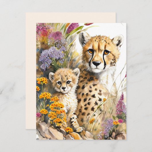 Cheetah Baby en mam Flat Kaart (Voorkant / Achterkant)