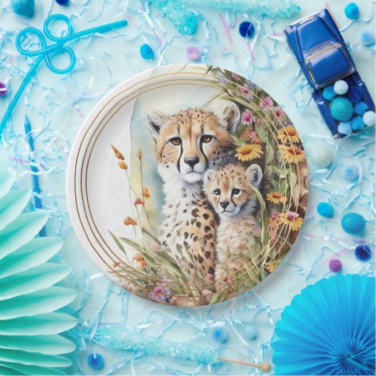 Cheetah Baby en mam Papieren Bordje (Feest)