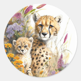 Cheetah Baby en mam Ronde Sticker