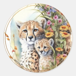 Cheetah Baby en mam Ronde Sticker