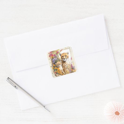 Cheetah Baby en mam Sticker (Envelop)
