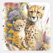 Cheetah Baby en mam Sticker (Voorkant)