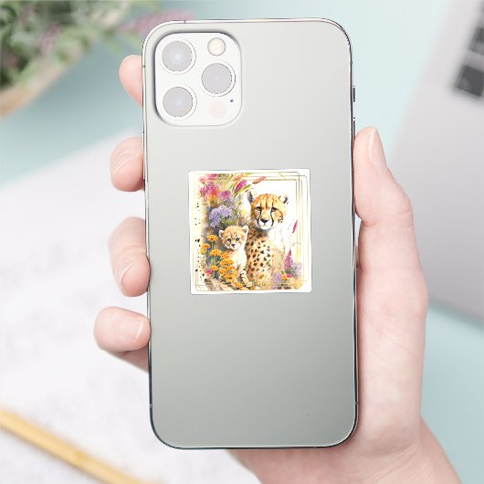 Cheetah Baby en mam Sticker (Telefoon)