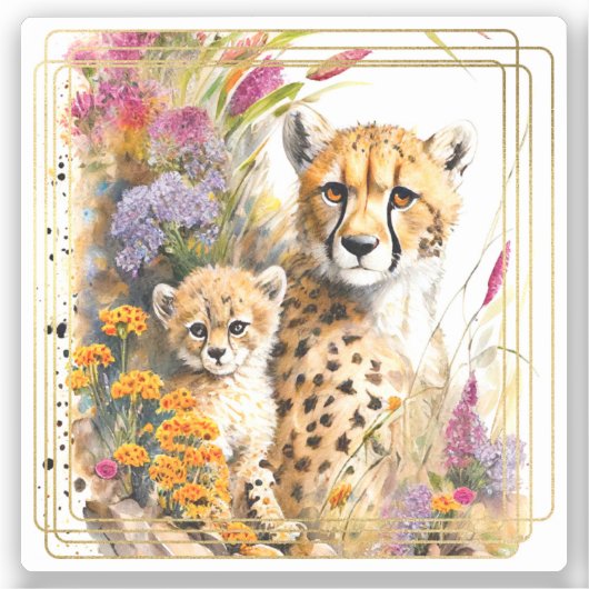 Cheetah Baby en mam Sticker (Voorkant)
