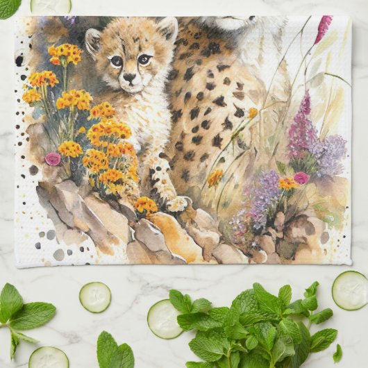 Cheetah Baby en mam Theedoek (Gevouwen)