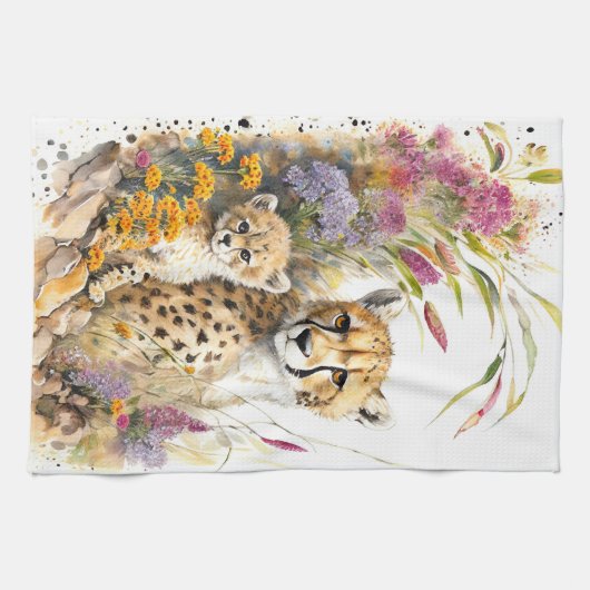 Cheetah Baby en mam Theedoek (Horizontaal)