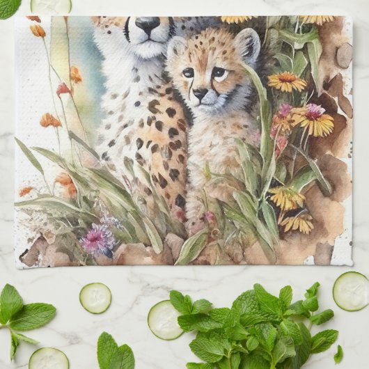 Cheetah Baby en mam Theedoek (Gevouwen)