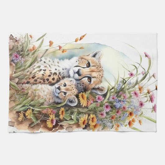 Cheetah Baby en mam Theedoek (Horizontaal)