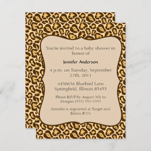 Cheetah Baby shower Kaart (Voorkant / Achterkant)