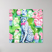Cheetah, bananenbladeren en chinoiserie potjes canvas afdruk (Voorkant)