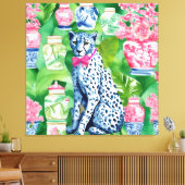Cheetah, bananenbladeren en chinoiserie potjes canvas afdruk (Insitu (Woonkamer))