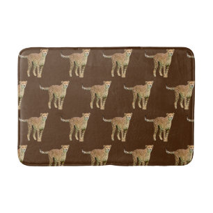 Cheetah Bath Mat on Brown Background