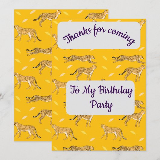 Cheetah Bedankt Card Kaart (Voorkant / Achterkant)