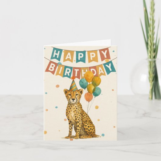 Cheetah Birthday Card – Fun Animal Party Design Kaart (Voorkant)