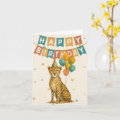 Cheetah Birthday Card – Fun Animal Party Design Kaart (Gele Bloem)